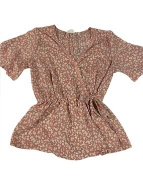Floral Wrap Tie Blouse in Dusty Rose Size Medium